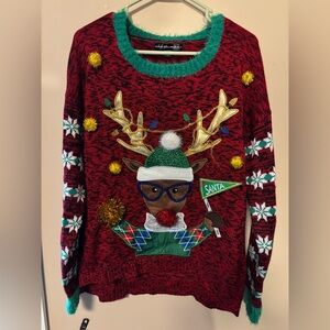 United States Sweaters (Ugly Holiday Sweater) Red and Green Reindeer Sweater